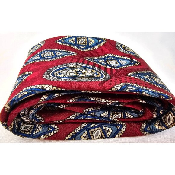 Vintage Bristol Bay Red & Blue Silk Tie With Geometric Floral Pattern - Picture 4 of 6